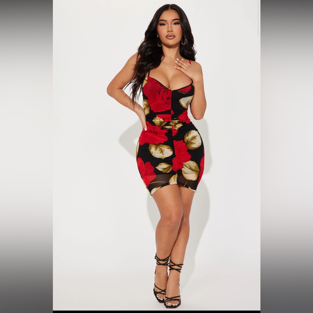 Fashion nova red rose mesh dress